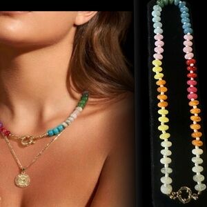 rainbow beaded necklace bead pink blue orange cream red teal